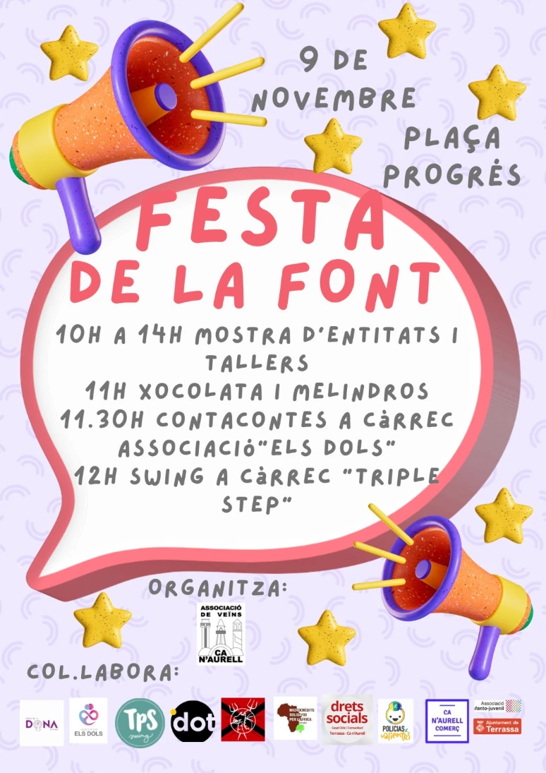 cartell Festa de la Font del 9 de novembre del 2024 a la plaça del Progrés de Terrassa